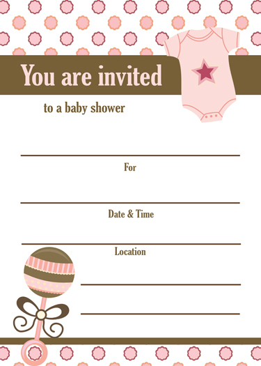 blank baby shower invitation- pink