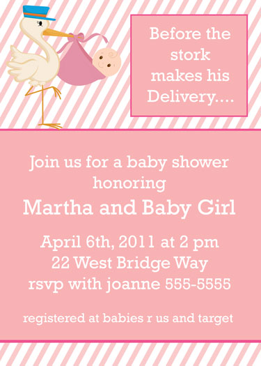 Special Delivery Stork Baby Shower Invitation Girl