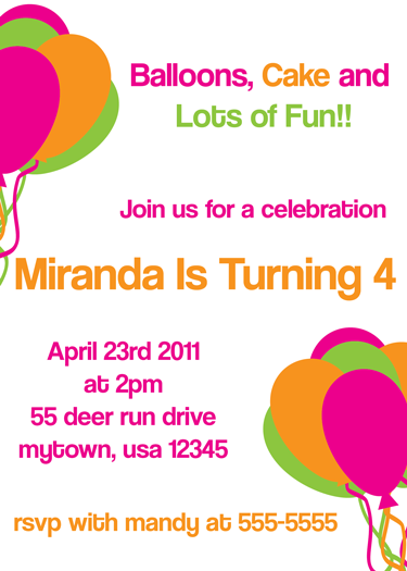 Birthday Balloon Party Invitation