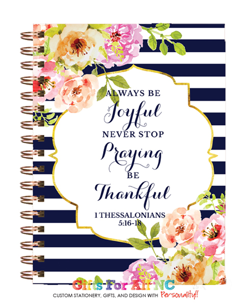 Navy Stripes and Flowers Personalized Writing Journal