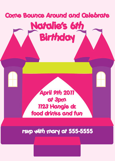 Bounce House Birthday Invitations Girl