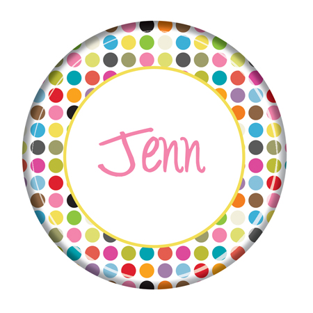 color polka dot personalized melamine plates