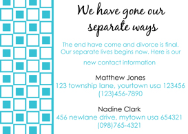 Divorce Announcment Information Card
