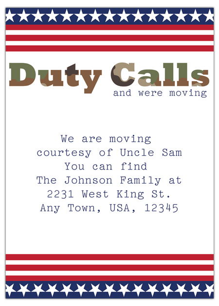 Duty Calls military moving announcement