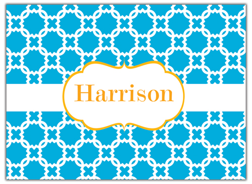 Blue and White Interlocking personalized Note Card