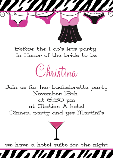 Lingerie and Martini Bridal shower Invitations