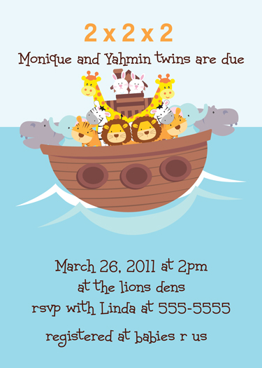Noah Ark Twins Baby Shower Invitation