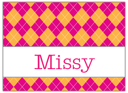 Preppy Argyle Hot Pink and Orange personalized Note Cards