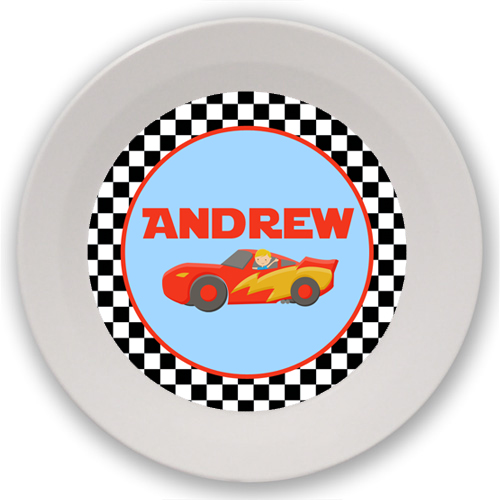 race car personalized melamine bowl
