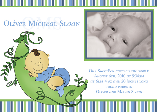 Sweet Pea Boy Birth Announcement