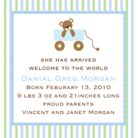 Teddy Bear in a wagon birth announcement