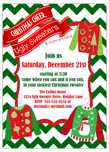 Ugly Sweater Chevron Holiday Party Invitation
