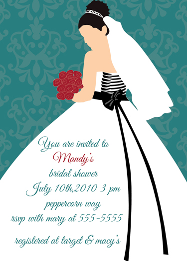 wedding dress-damask bridal shower invitation